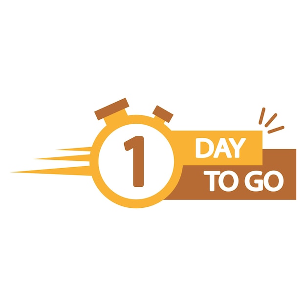 stopwatch icon with number 1 countdown clock with one day to go text bold yellow design