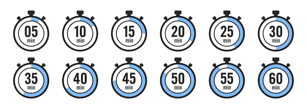 Stopwatch icons colorful simple chronometer time counter with dial countdown timer showing hours and