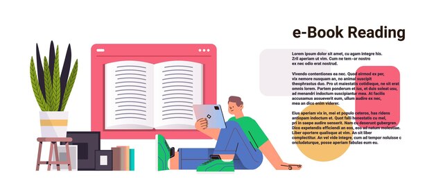 student reading e-book on tablet pc online education distance learning concept horizontal copy space vector illustration