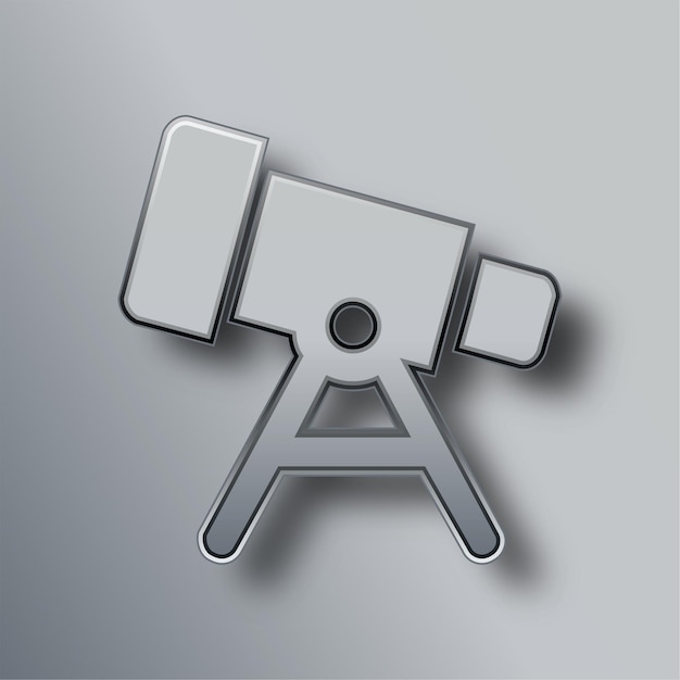 stylish silver metal telescope icon with gray background