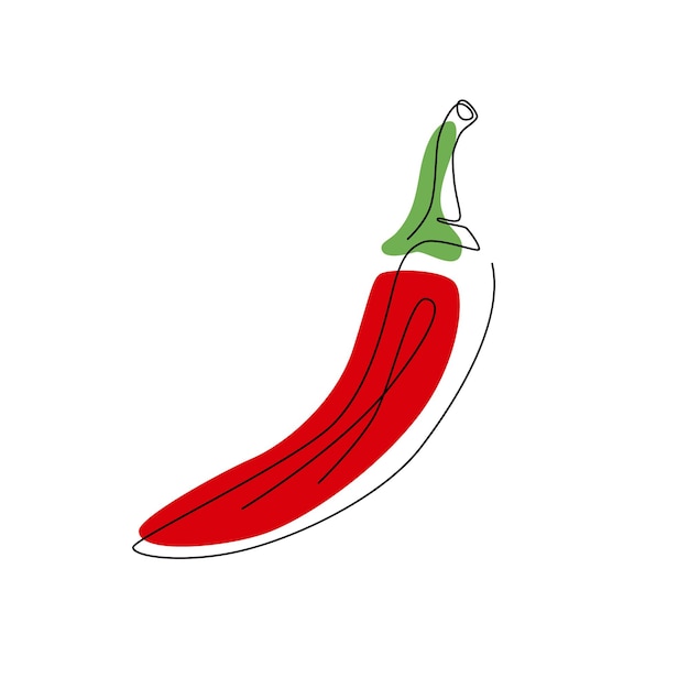 Stylized chili isolated on white background. One line vector icon, logo, or symbol.