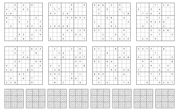 sudoku game set with answers simple vector design blank template