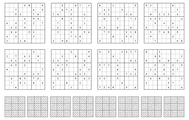 sudoku game set with answers simple vector design