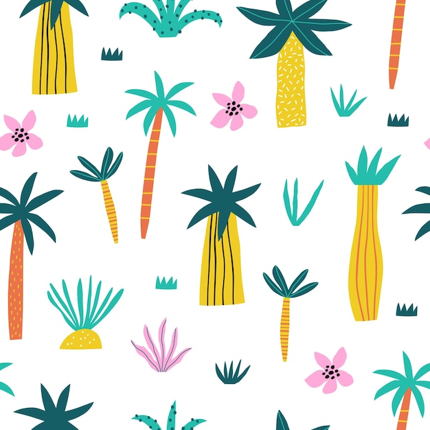 summer seamless pattern with palm trees vector illustration