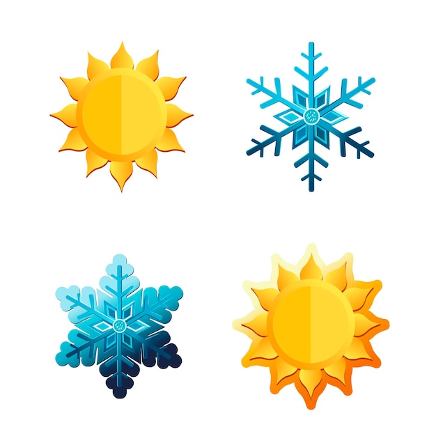 summer sun and winter snowflake vector icons flat symbol of weather and outside temperature