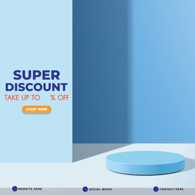 super discount sale template banner with copy space 3d podium for product sale with abstract gradient blue and white background design13