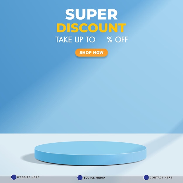 super discount sale template banner with copy space 3d podium for product sale with abstract gradient blue and white background design1