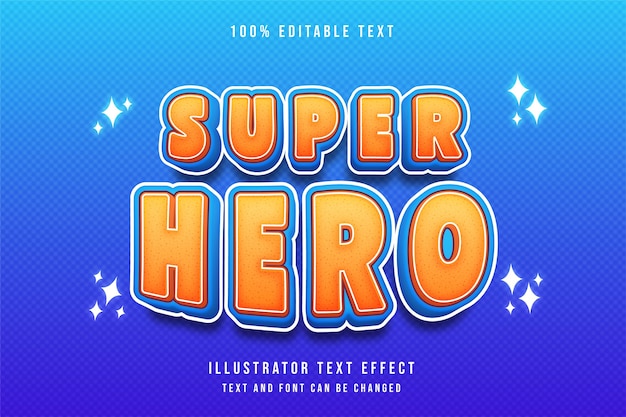 Super hero3d upravitelný textový efekt oranžový přechod žlutý modrý moderní komiksový styl