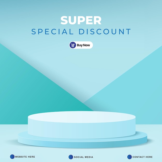 super special discount template banner with blank space 3d podium for product sale with abstract gradient blue background design 1