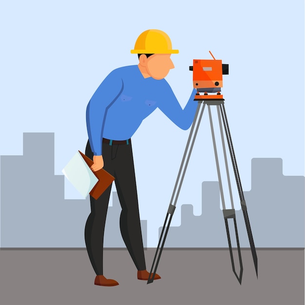 surveyor worker with theodolite vector illustration