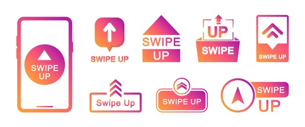 Swipe up icon set Arrow up buttons Swipe Up icons for social media stories