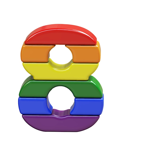 Symbol 3D vyrobený z barev LGBT vlajky, číslo 8
