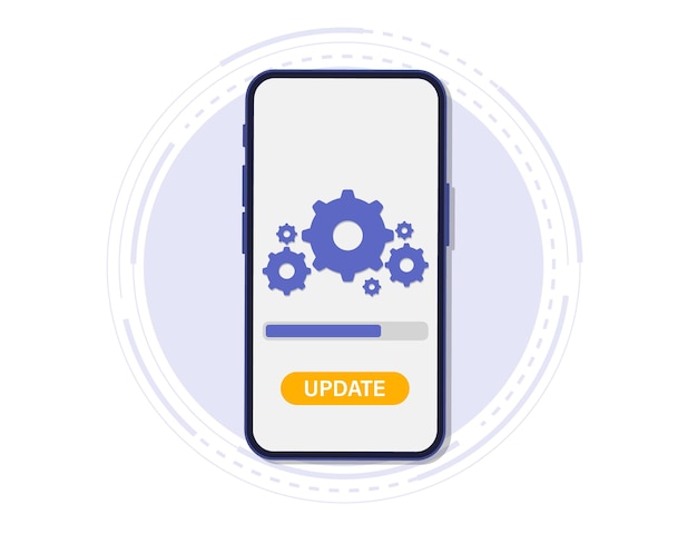 system update. the concept of updating the system software. the download process on the smartphone screen. improvement version software. installing process, for landing page, ui, app, banner template
