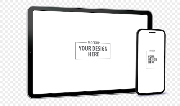 tablet computer and mobile phone screen perspective view mockup digital devices vector template