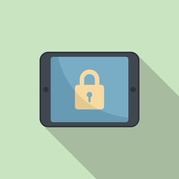 Tablet locking icon flat vector Secure lock Data mobile tablet
