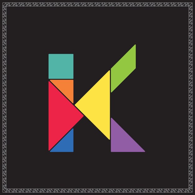 Tangram Puzzle Letter K Alphabet Colorful Geometric Illustration