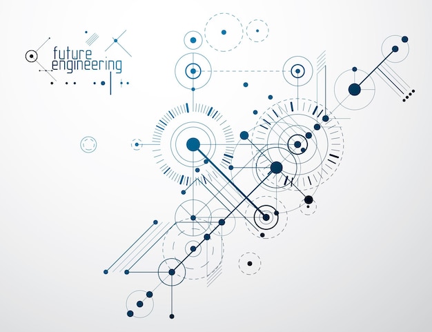 Technical plan, abstract engineering draft for use in graphic and web design. Vector drawing of industrial system created with lines and circles.