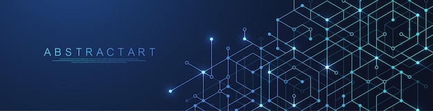 Technology abstract background lines dots and hexagons concept for poster banner header footer