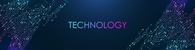 Technology blue horizontal banner template with circuit board texture