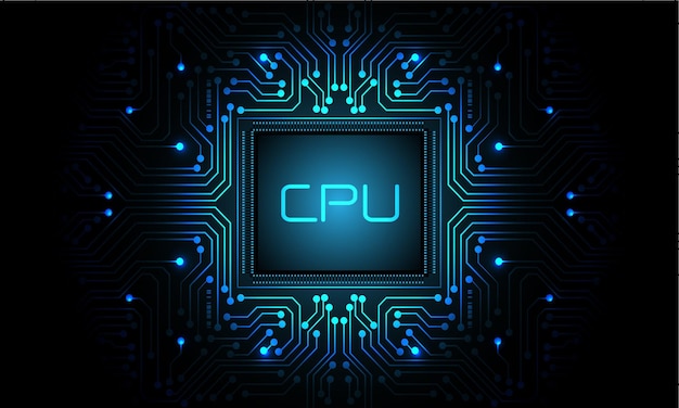 Technology blue light energy circuit microprocessor cyber black futuristic design background vector