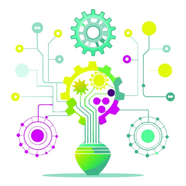 Technology Concept Vector Illustration Featuring Algorithm Design Elements Flat Style