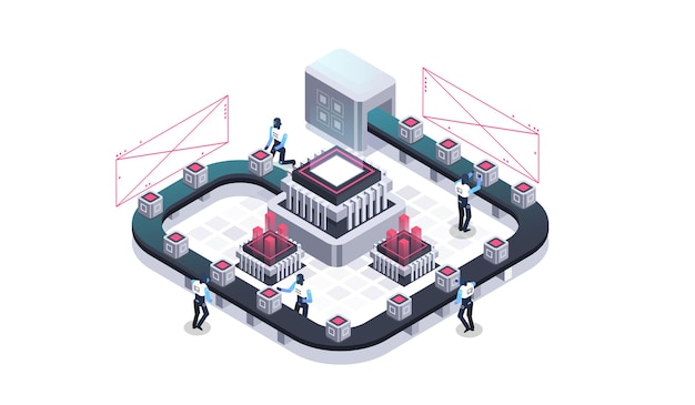 technology isometric infographic design for quantum computer artificial intelligence
