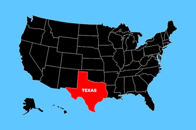 Texas State USA vector map isolated on United states map Editable blank vector map of USA