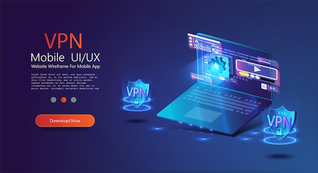 the computer is protected by data and bypassing locks vpn virtual private network personal protection secure vpn connection concept vector illustration
