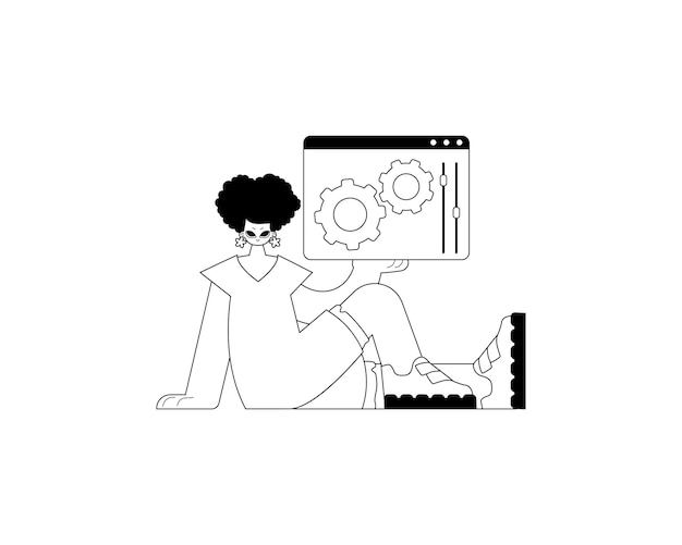 the daughter is holding a browser with context and compensate visualize subscribe topic bootleg and ashen call class artwork trendy style vector illustration