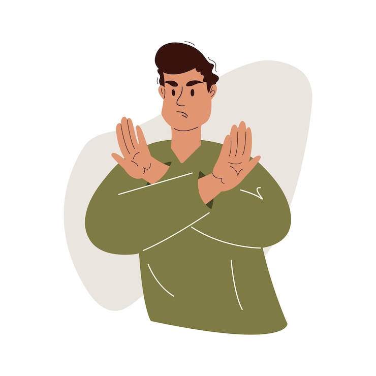 Vektor the guy crosses his arms and shows the no gesture