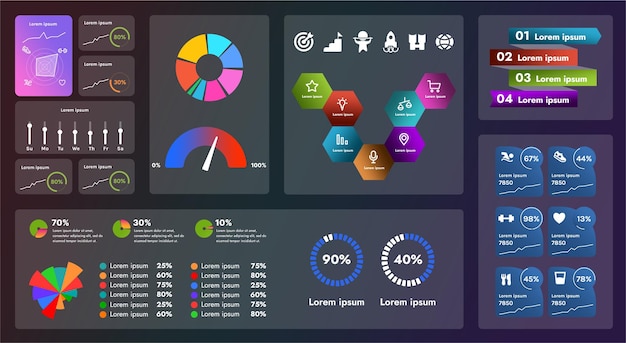 The image shows a modern user interface that includes a variety of controls such as buttons navigation menus and dashboards The interface design is made in a futuristic style