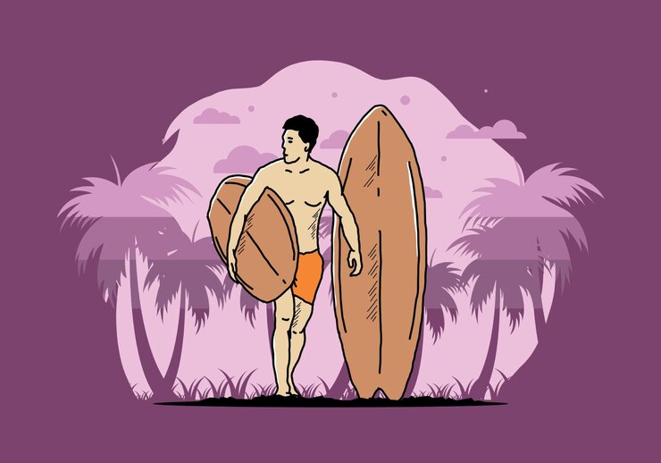 Vektor the shirtless man holding surfboard illustration