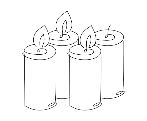 three hand drawn one line candles vector icon four candles are burning christmas advent