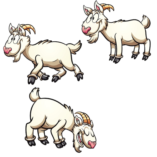 three images of goats with horns and horns one of which has a bell on it
