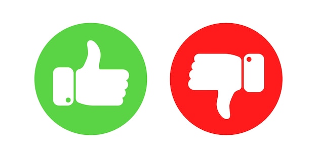Thumb up and thumb down icon. Like and dislike vector icons on white background. Round icons.