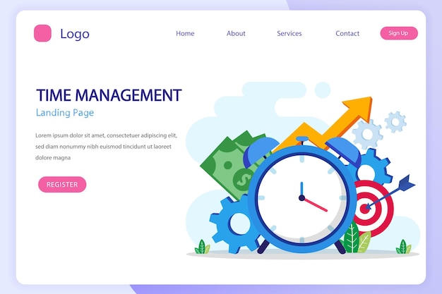 time management concept flat vector template style suitable for web landing page background