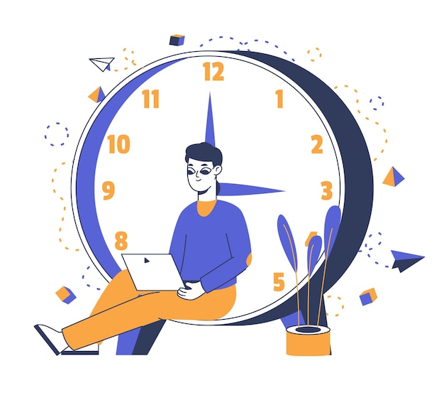 time management concept man with big clock business schedule flat vector illustration