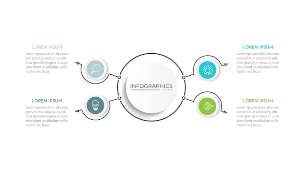timeline infographic template design with arrows and circles business concept with 4 options