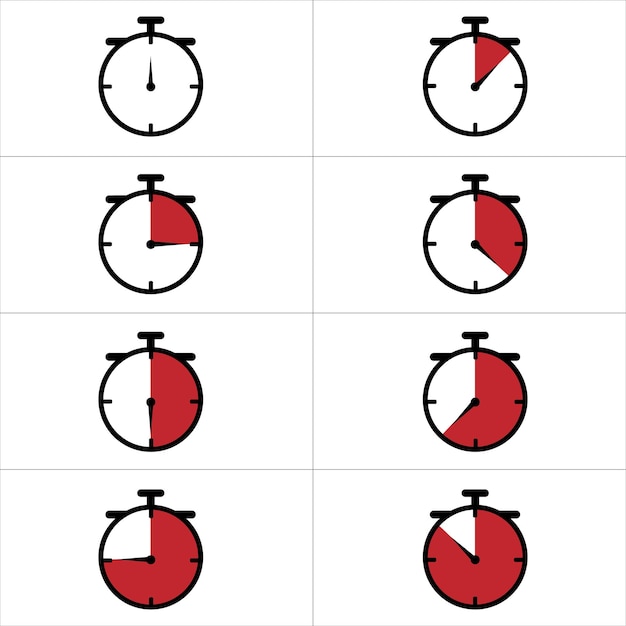 timer clock stopwatch icon set isolated on white background countdown timer symbol