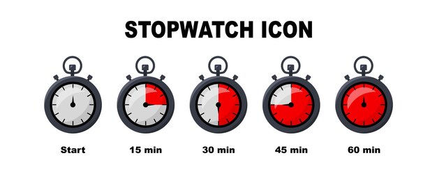 Timer clock stopwatch icons set Countdown timer symbol icon set Vector illustration