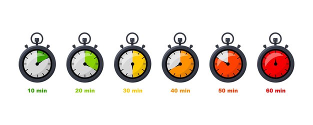 Timer clock stopwatch icons set Countdown timer symbol icon set Vector illustration