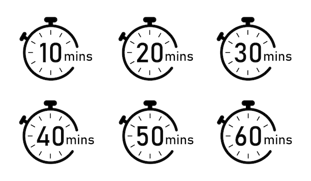 Timer clock stopwatch isolated vector icon Timer icon set timer from 10 to 60 minutes vector icon