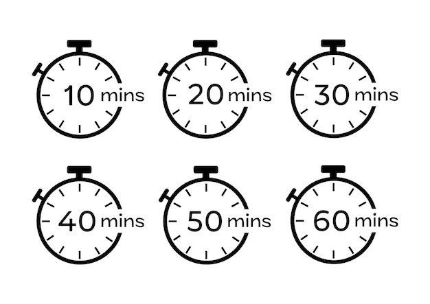 Timer clock stopwatch set Vector timer icon 10 20 30 40 50 60 min