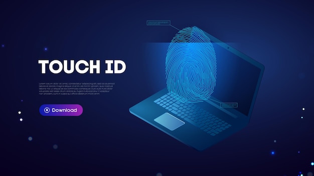 touch id biometrics notebook biometric authentification blue technology background
