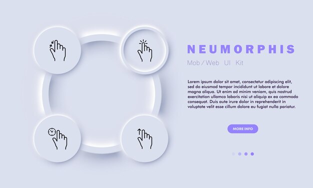 Touch press set icon Index finger fingerprint decrease increase approximation Scrolling click arrow sensor Pressing concept Neomorphism style Vector line icon for Business and Advertising
