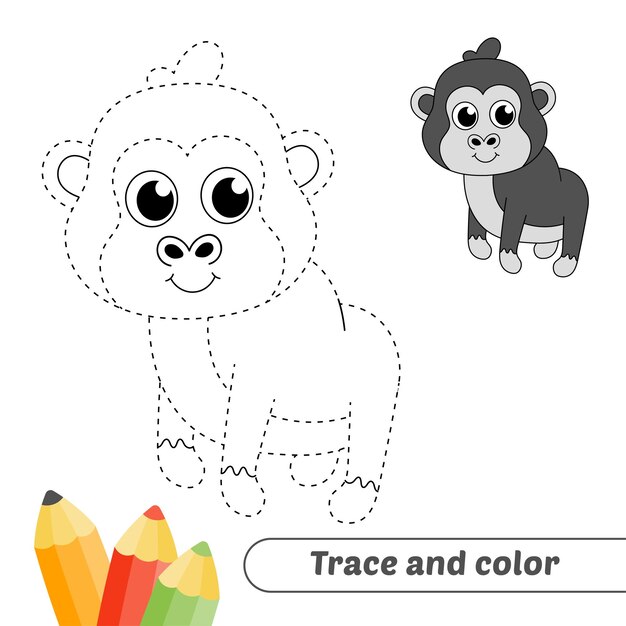 Trace and color for kids gorilla vector
