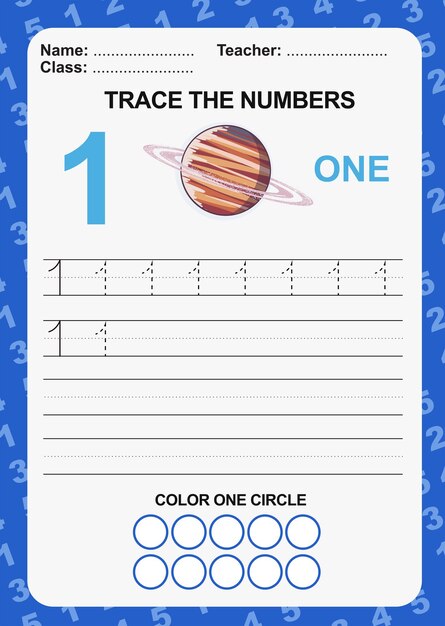 Trace and write number for children Exercise for children to recognize the number