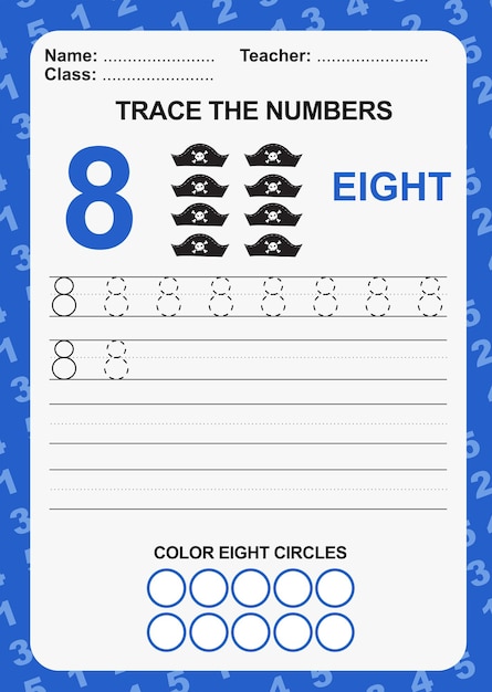 Trace and write number for children Exercise for children to recognize the number