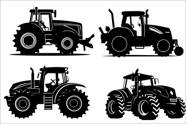Tractor Silhouette Vector Black Agriculture Farming Machinery Equipment Vehicle Farm Rural