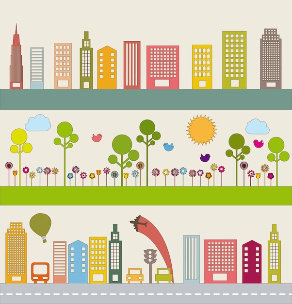 transport with buildigns and nature vector illutration
